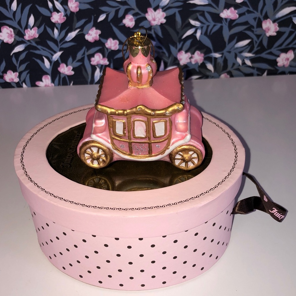 Juicy Couture Pink & Gold Stagecoach Blown Glass Christmas Ornament
